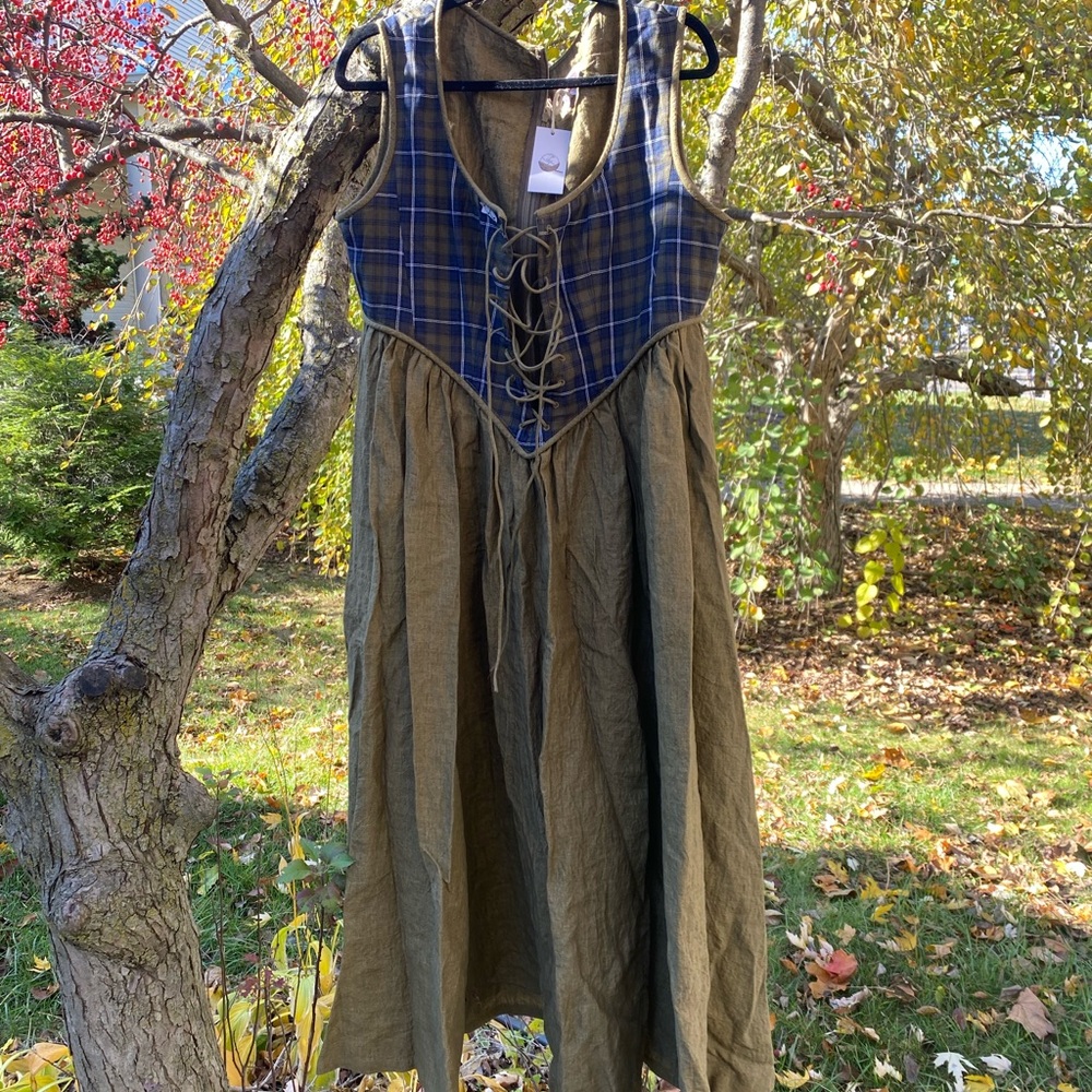 Vintage cottage core style Plaid Lace-Up Dress
